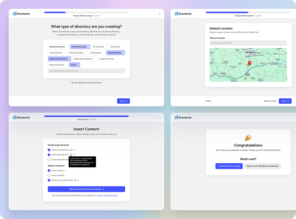 Directorist setup wizard flow